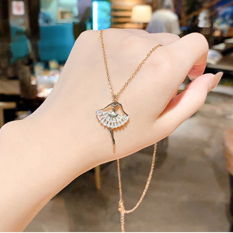 

Ballet Girl Crystal Zircon Pendant Necklace Women's Delicate Choker Stainless Steel Necklace Sweet Fashion Jewelry Birthday Gift