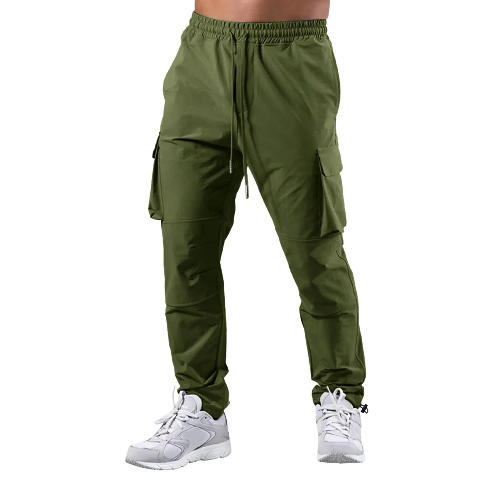

Green Cargo Pants Men Spring Joggers Sweat Work Pants with Pockets Male Elastic Waist Solid Color Trousers