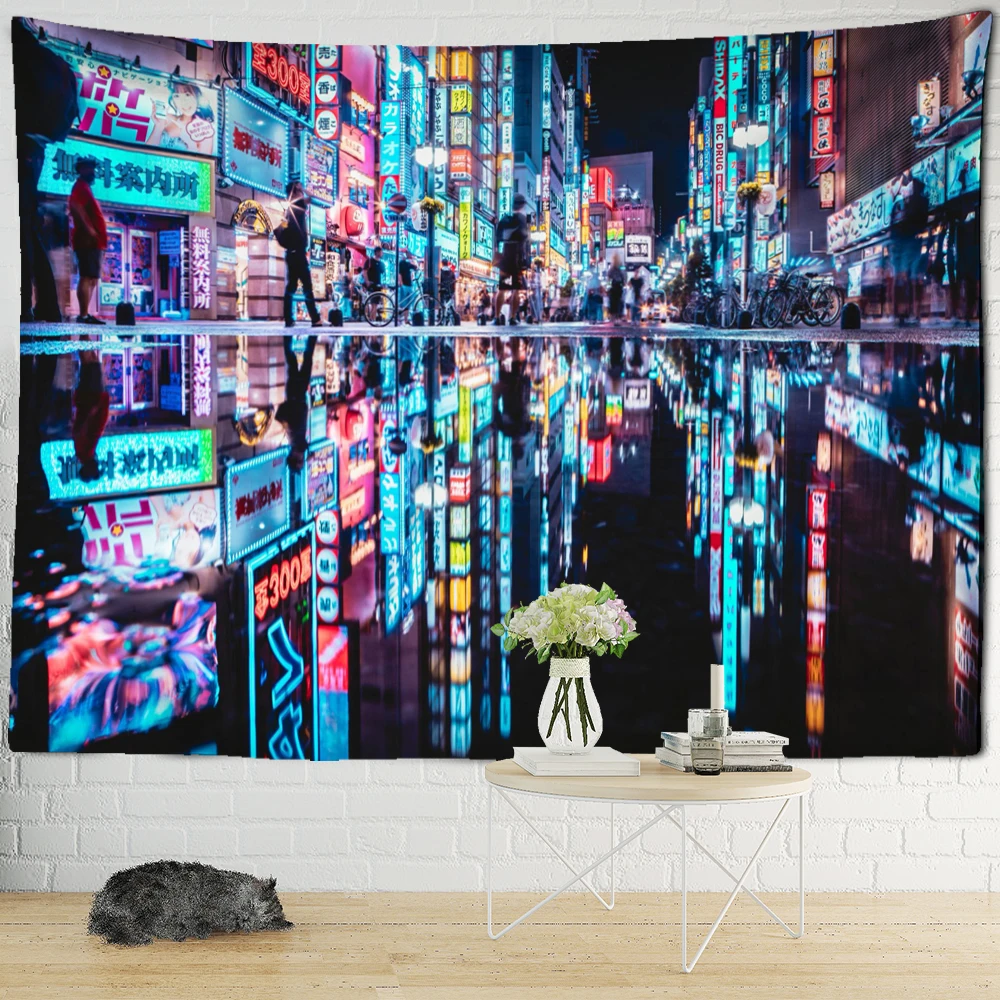 

Tokyo Night View Tapestry Psychedelic Witchcraft Background Cloth Wall Hanging Gypsy Home Room Decor