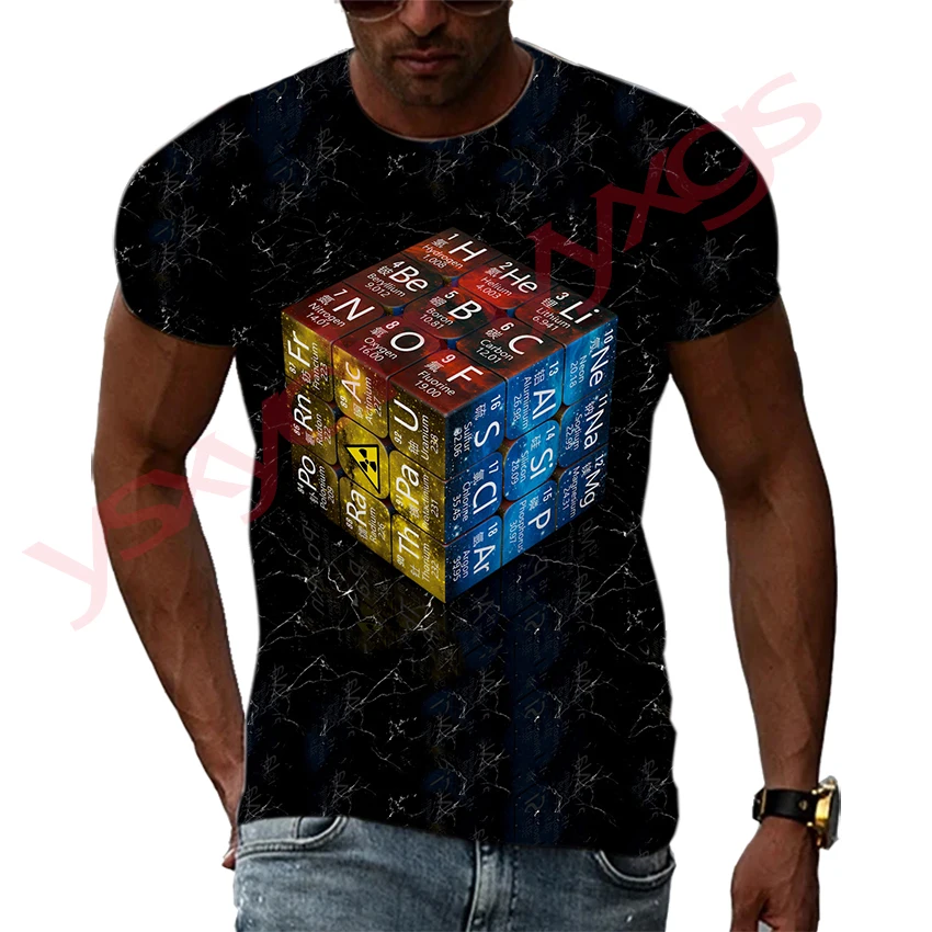 

New Tide Summer Fashion Rubik's Cube Picture T-shirts Casual Print Tees Hip Hop Personality Round Neck Short Sleeve Tops