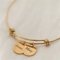 custom 1 6 name bangle round pendant stainless steel personality adjustable bracelet women family jewelry anniversary gift