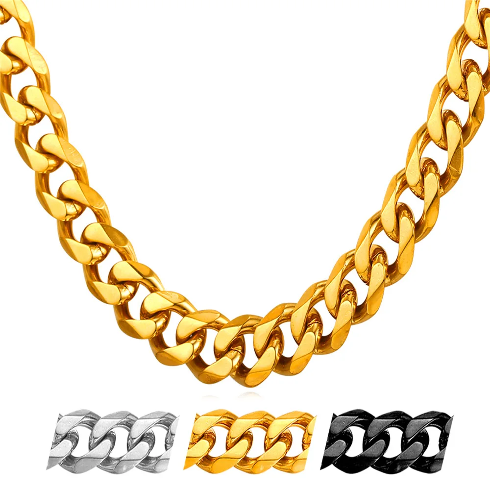 

Collare Curb Chain 316L Stainless Steel 9mm Wide Link Chain Gold/Black Color Necklace Hippie Men Streetwear Jewelry N213