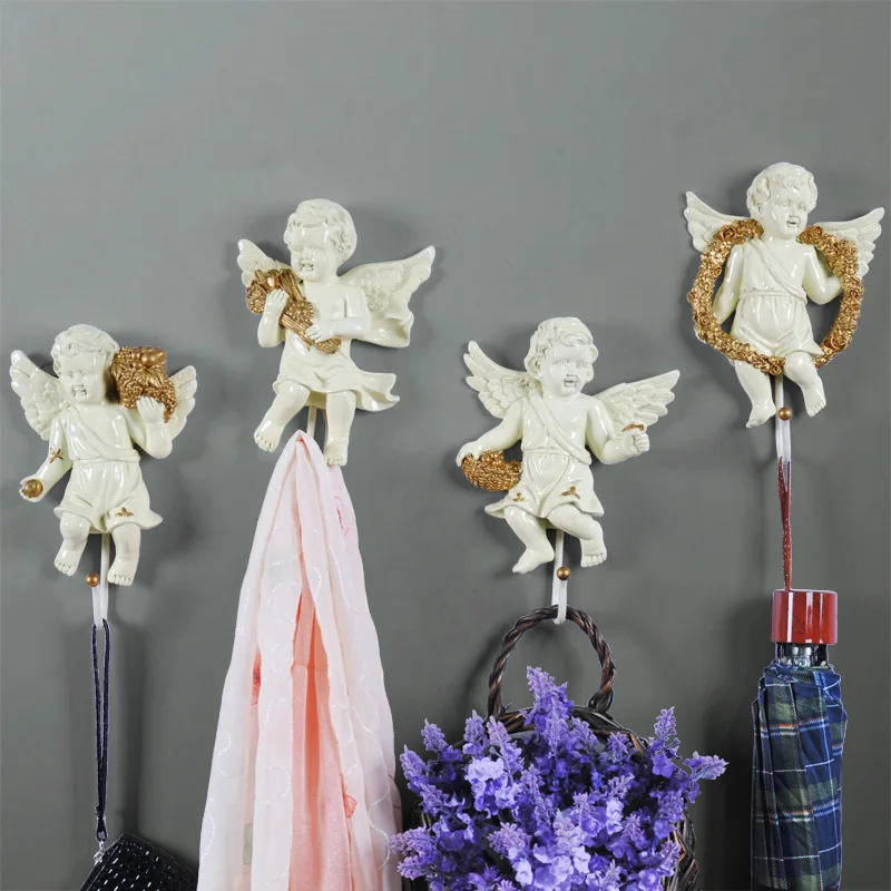 

European angel statue wall decor hanger Creative TV blackground home mural living room wall art coat bag keys holder hanger