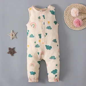 New Born Baby Boy Clothes Infant Cute Romper Children Cartoon Print Sleeveless Bodysuit Toddler Vest