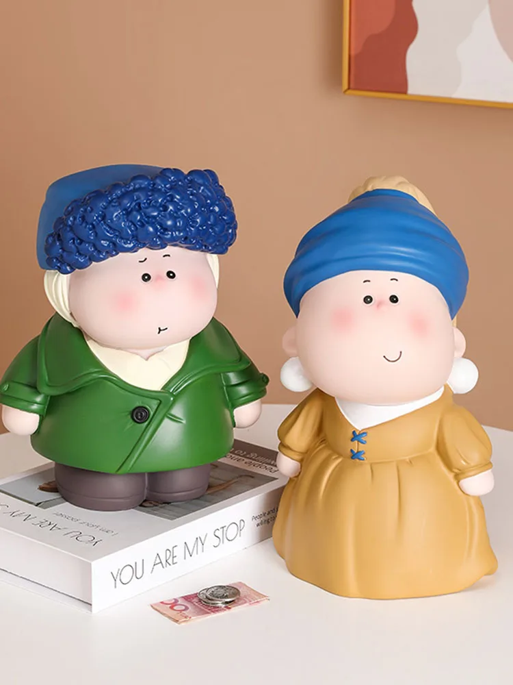 

Creative Girl With Pearl Artist Money Box Large Saving Anti-Drop Accessible Home Decor Coins Piggy Bank Children Christmas Gifts