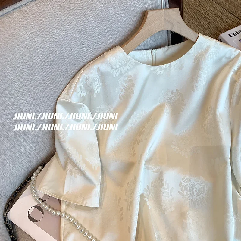 Высококачественная повседневная футболка свободного кроя женская жаккардовая с