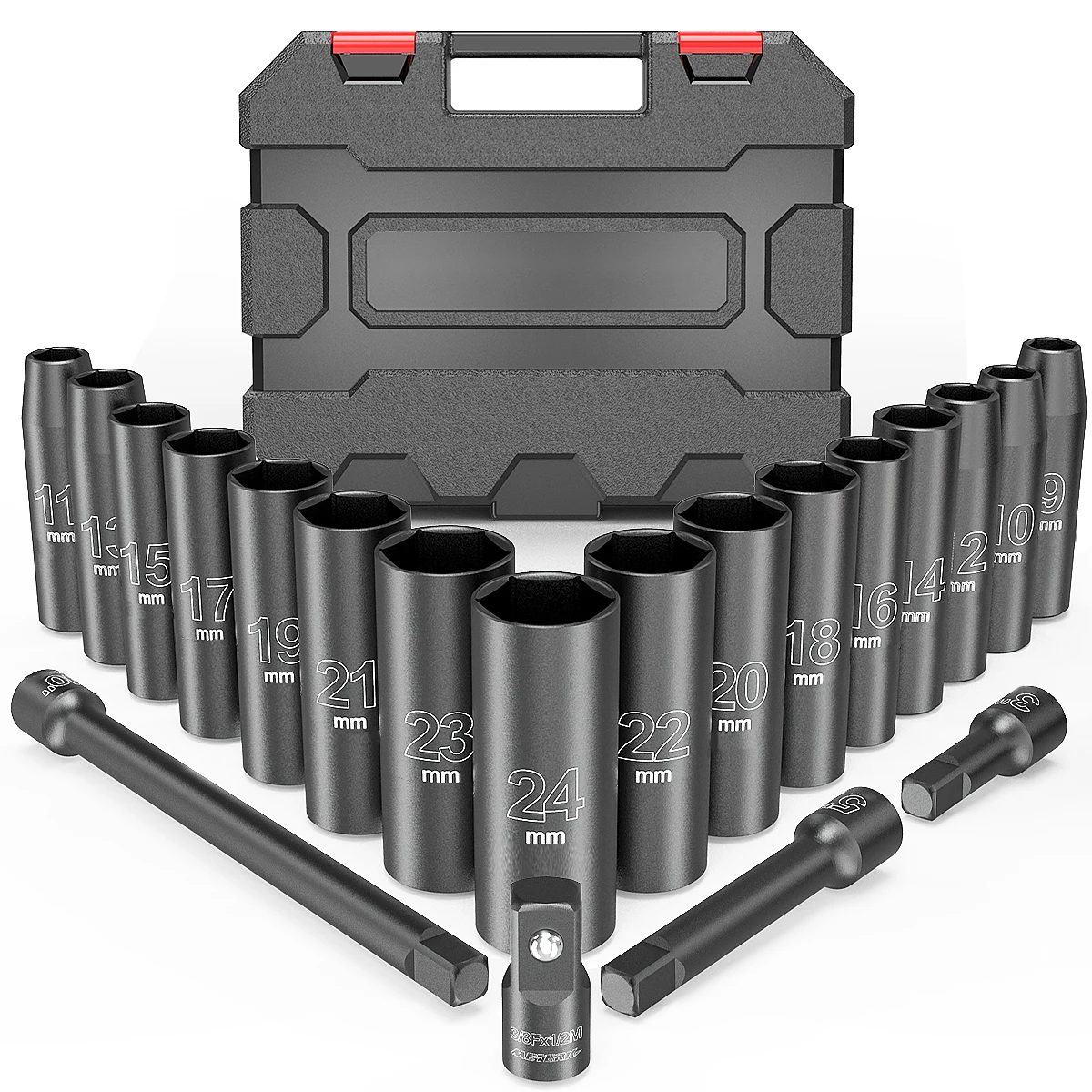 

METERK 20pcs 1/2" Drive Metric Impact Socket Set For Air Pneumatic Universal Socket Metric Drive Deep Socket Wrench Repair Tools