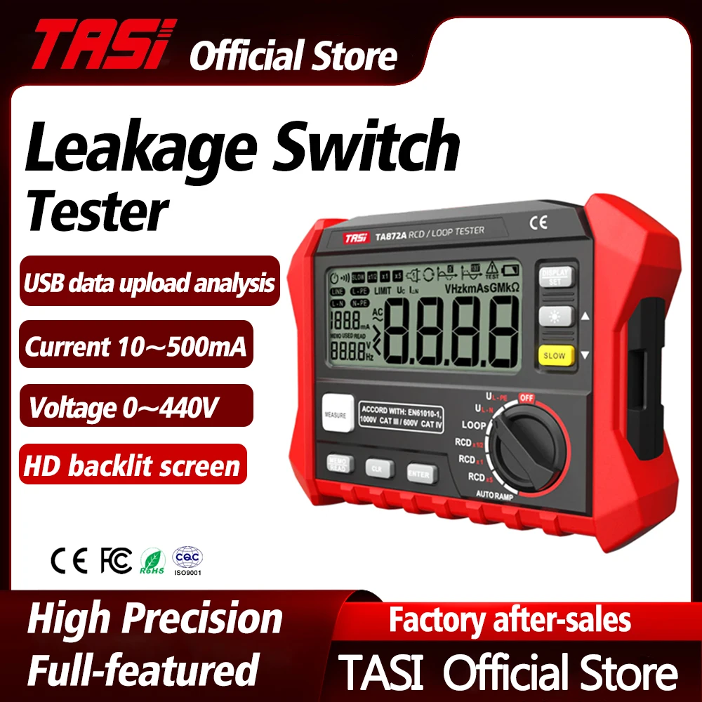 

TASI TA872A RCD Loop Tester Leakage Switch loop resistance tester Multimeter Trip-out Current/Time Test Digital Resistance Meter