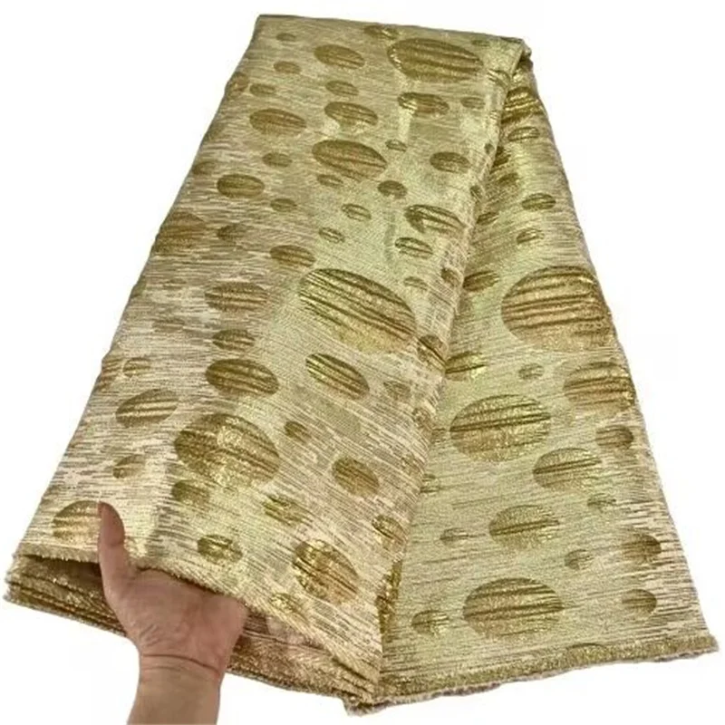 

Желтая Высококачественная африканская жаккардовая парчовая кружевная ткань, нигерийский цветочный Дамаск, ткань, ткань, Brocard Fabric 5 ярдов, Африканский