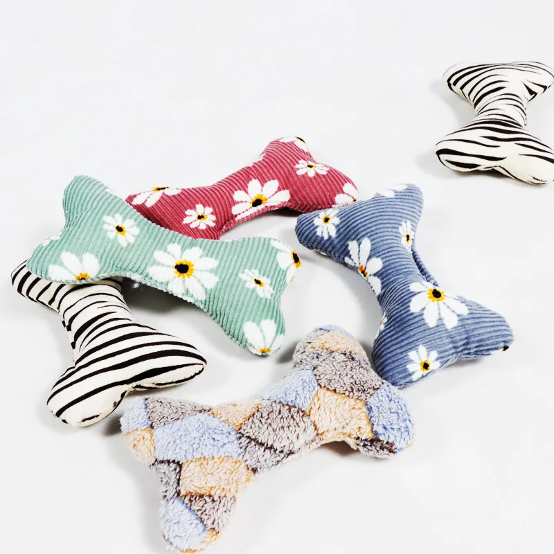 

Dorakitten 1pc Bite Resistant Pet Toy Plush Bone Shape Interactive Dog Chewing Toy Cat Bite Toys Pet Supplies Random Color