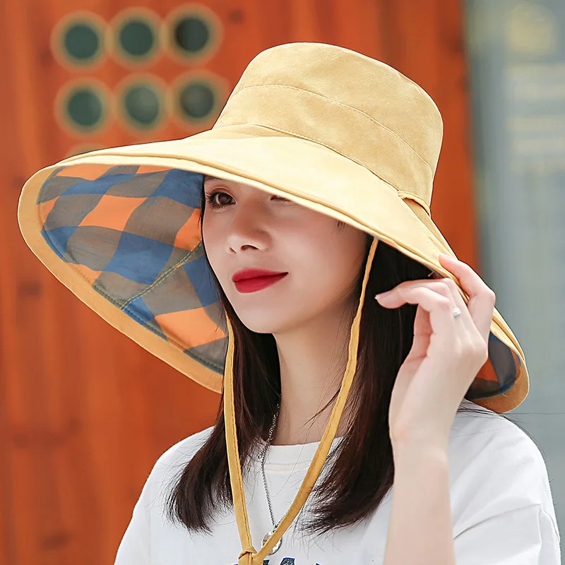 

Summer Women's Large Brim Sun Hat Girls Ladies Outdoor Sun UV Protection Reversible Fisherman Cap Casual Wide Visors Sun Caps