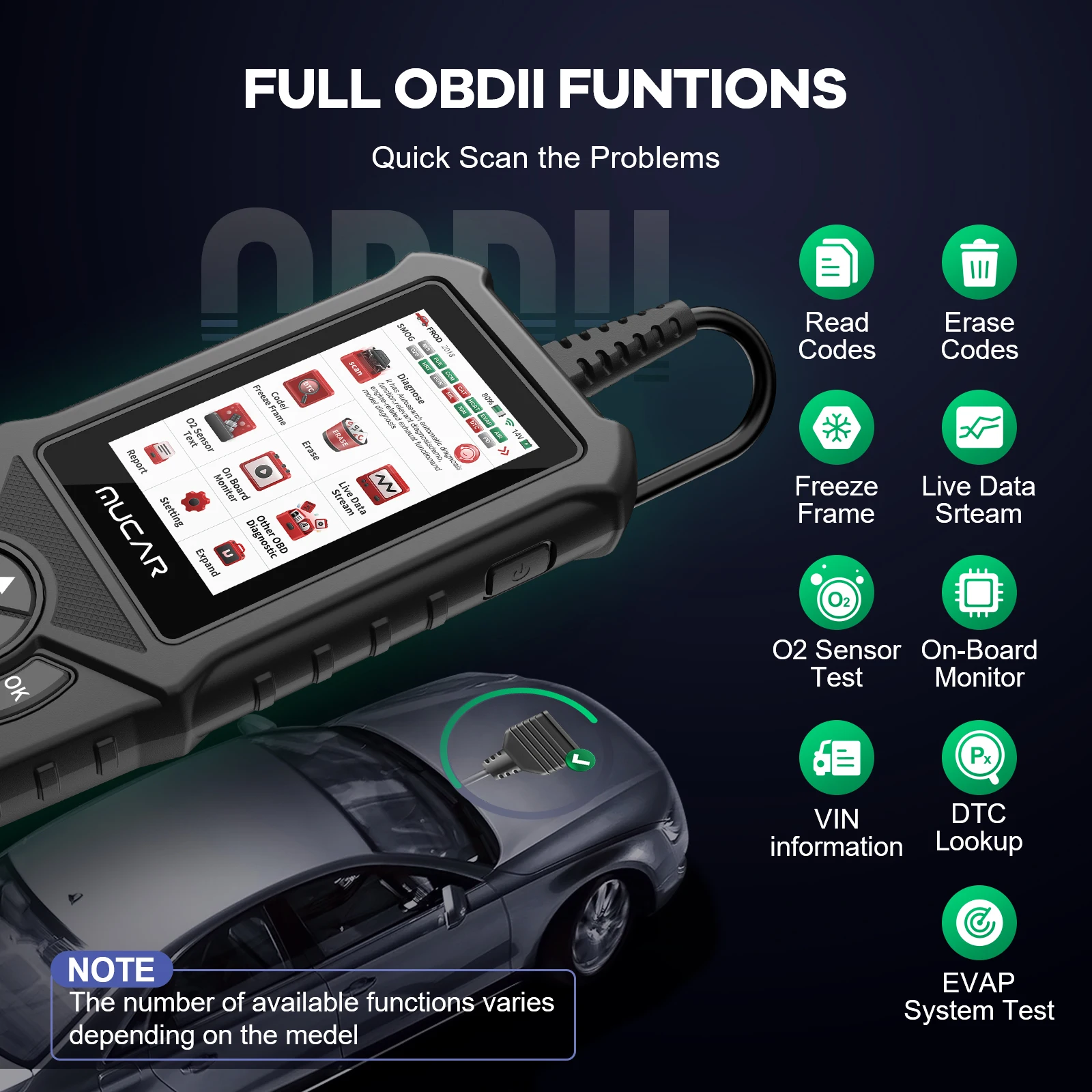 MUCAR CDE900 OBD2 Диагностический инструмент Большой HD-дисплей Проверка ABS/SRS/TCM/Система