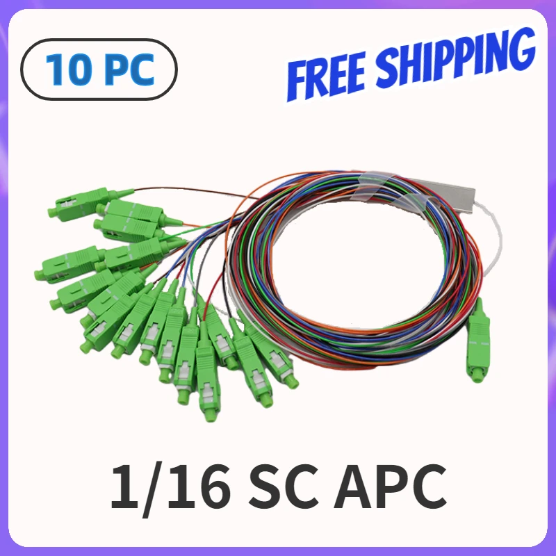 Оптоволоконный Сплиттер PLC 1X16 10 шт./лот, цветной SC/APC SM 0,9 мм G657A1 ПВХ 1 м FTTH оптоволоконный сплиттер, неравный