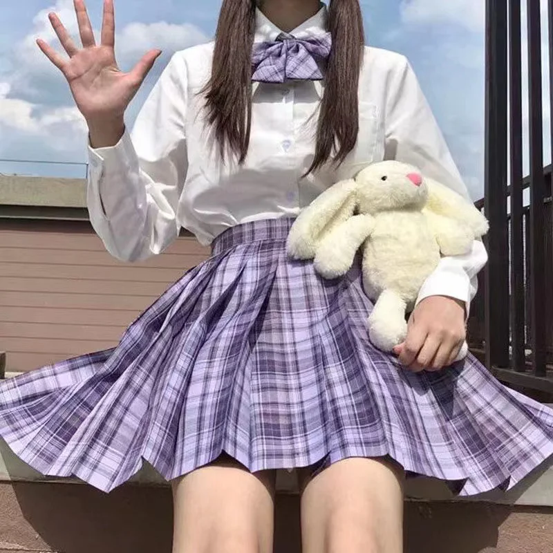 

Fashion Summer Women Mini Skirts Japan Style School Pleated Skirt for Girls High Waist Plaid Cute Bow Female Students Skirts