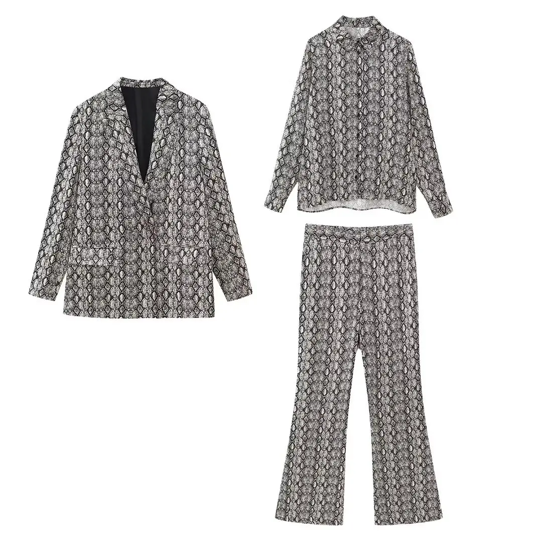 

Костюм для женщин Ретро с принтом животных повседневные куртки брюки рубашка базовая мода женская одежда офис женское платье Y2K2023 Весна и осень ZA AF