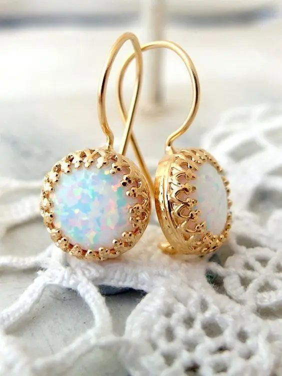 

New Classic Trendy Round Gold Color Opal Earring Hoop Earrings For Women Fashion Jewelry Accessories Wedding Party Daily Gift