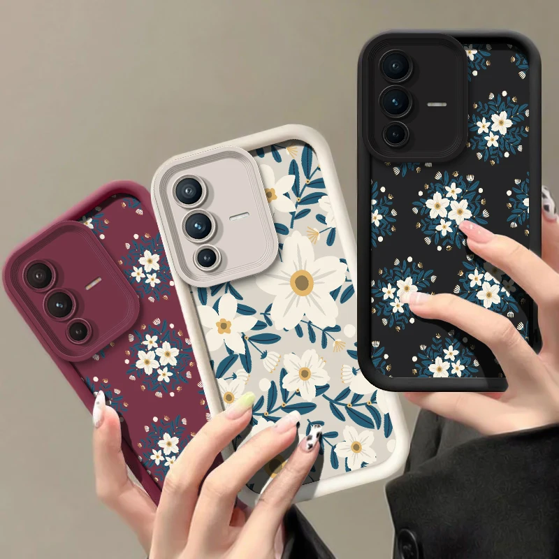 Фото Противоударный утолщенный чехол для телефона Vivo V60 для Vivo V50 V27 V25 V23 V23E V40 Pro V30 SE V30E V29E V29 V27E Чехол в стиле ретро с цветочным принтом №2