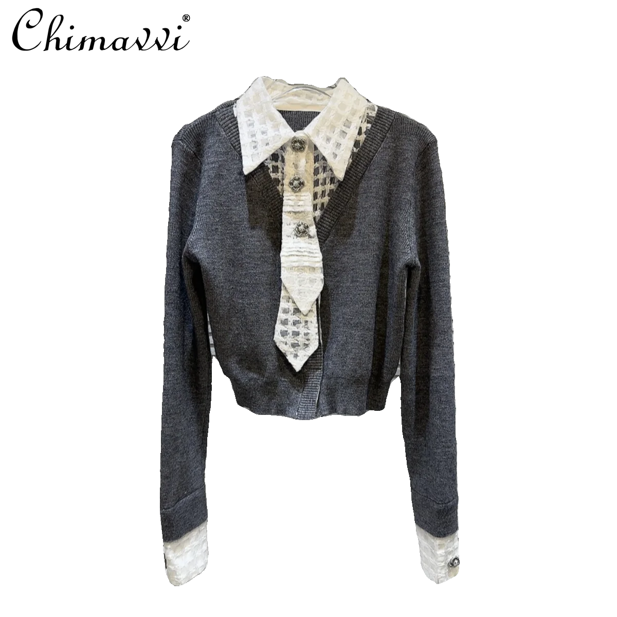 Осенняя одежда 2024 новый французский сетчатый воротник с воротником из двух