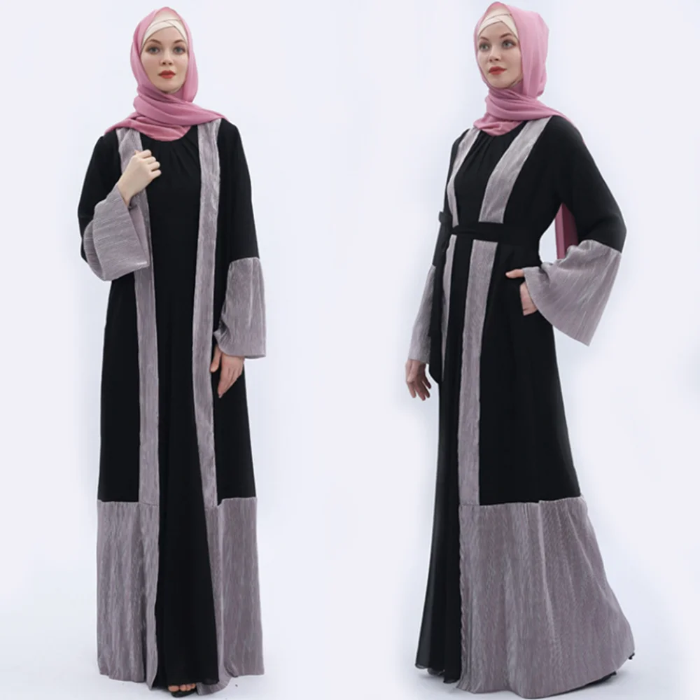 Dubai Turkish Flare Sleeve Abaya Dress Kaftan Islamic Long Sleeve Open Kimono with Belt Muslim Fashion Modest Outfit Thobe