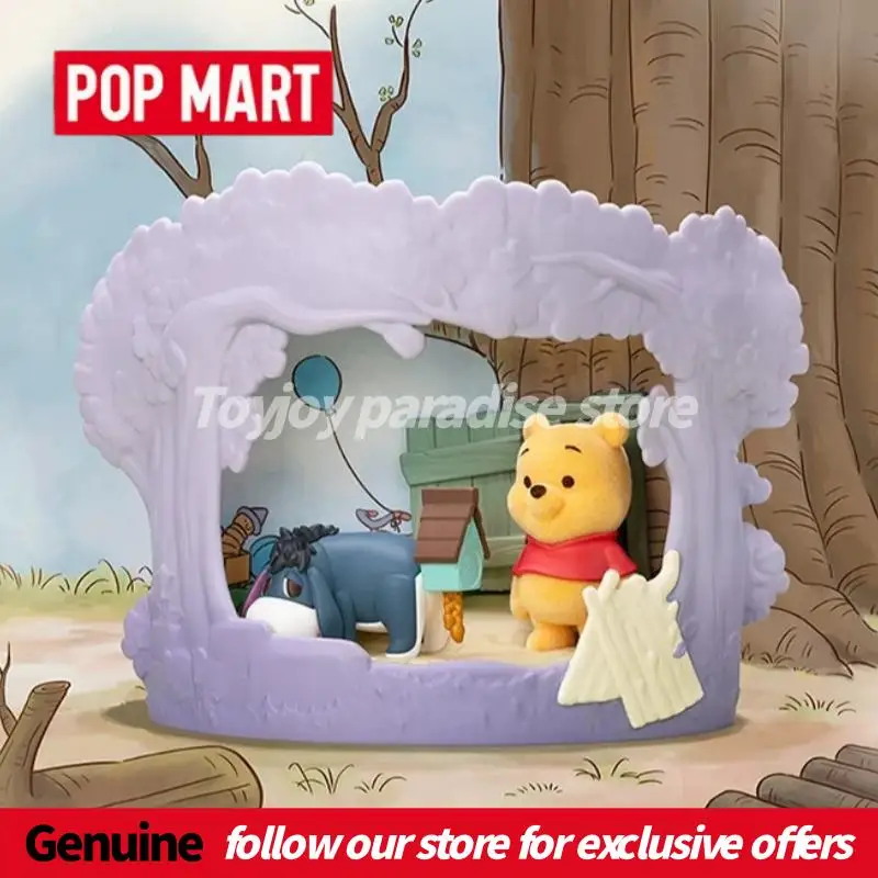 Фото Оригинальная коллекционная аниме-фигурка Pop Mart Winnie The Pooh из серии «Домик на дереве: Театр» в слепой коробке, флокированная, для декора рабочего стола, подарки №5