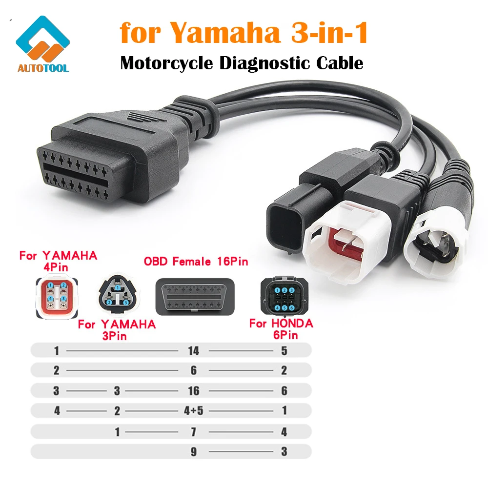 Диагностический кабель для мотоцикла разъем Canbus 3-в-1 YAMAHA 3Pin 4Pin Honda 6Pin OBD
