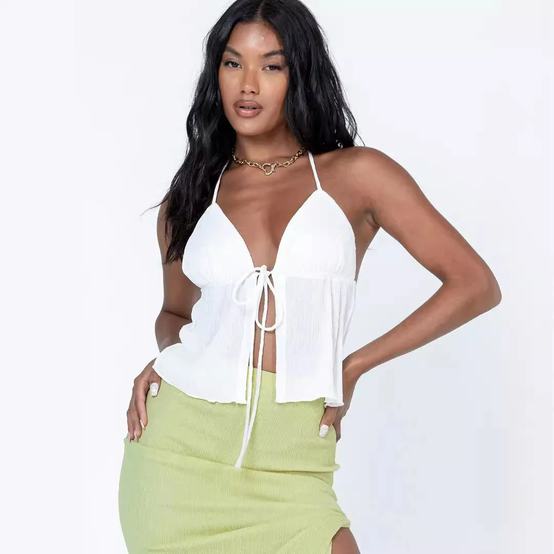 Женский сексуальный жилет с лямкой на шее и завязками топы повседневные уличные