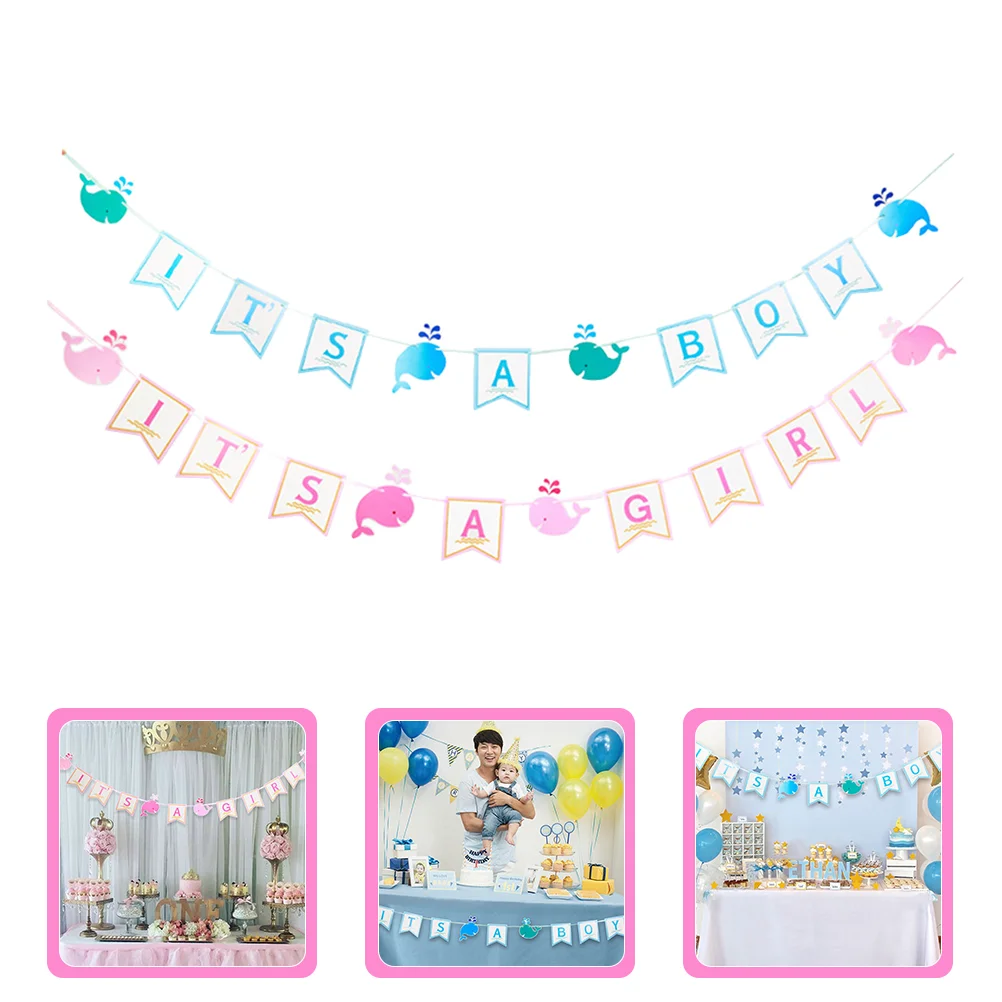 

2 Sets Bunting Banner Gender Reveal Decoration Party Banners