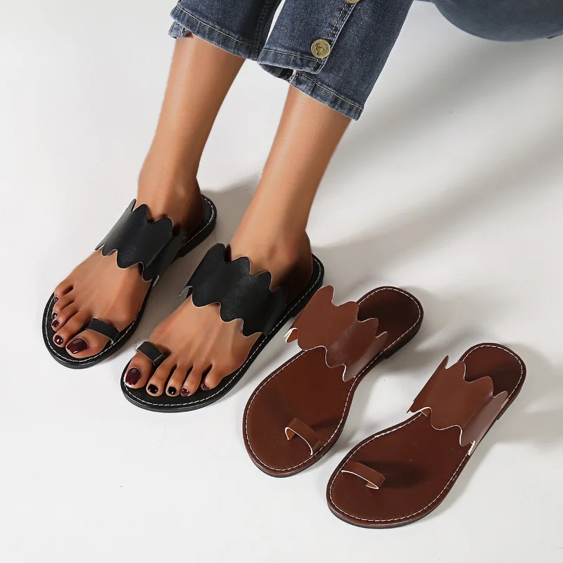 

Women's Slippers 2023 Women's Summer Sandals Casual Simple Black Slippers Fashion Open-toe Women's Flat Beach Shoes