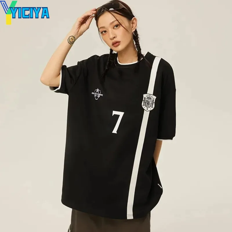 

YICIYA T-shirt y2k racing crop Top women korean fashion black new short Sleeves t-shirts summer blouses Oversized tshirt tees