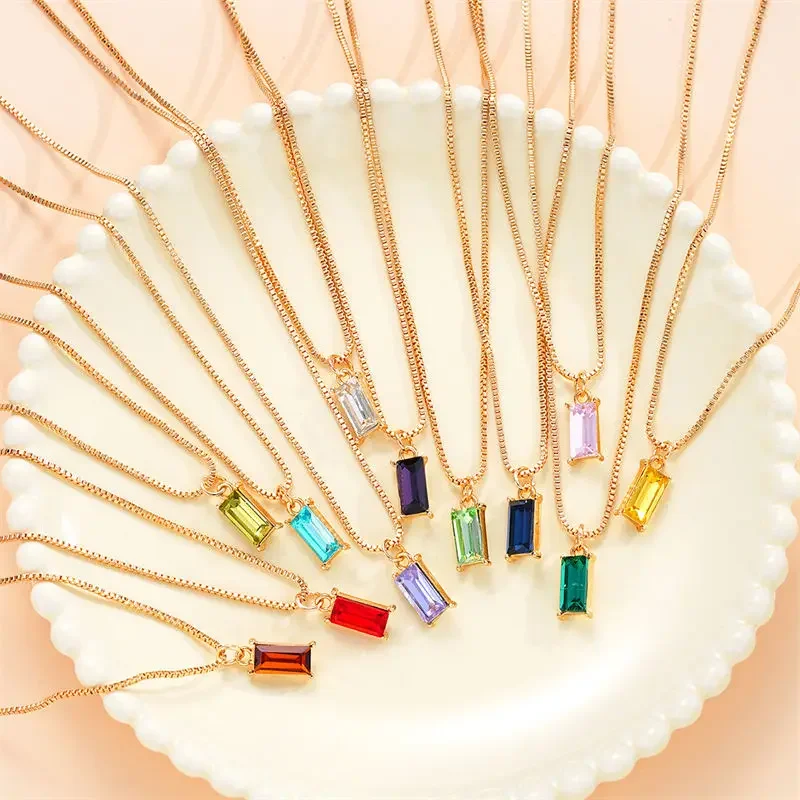 Корейский новый квадратный кубический цирконий кулон ожерелья для женщин модный