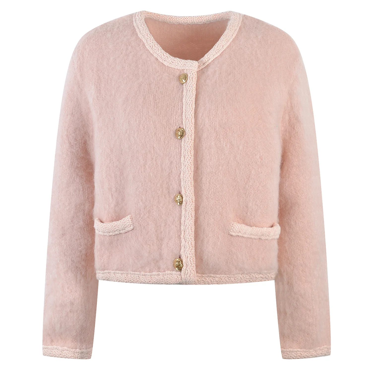 2022 New Sweet Mohair Sweater Cardigans Women Knit Crop Tops O-Neck Long Sleeve Jersey Pink Outerwear Autumn Japanese Korean ins