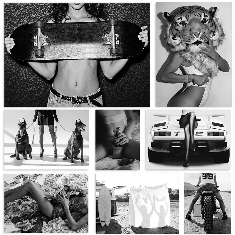 Сексуальные женские постеры плохая девушка холст картины черно-белая печать