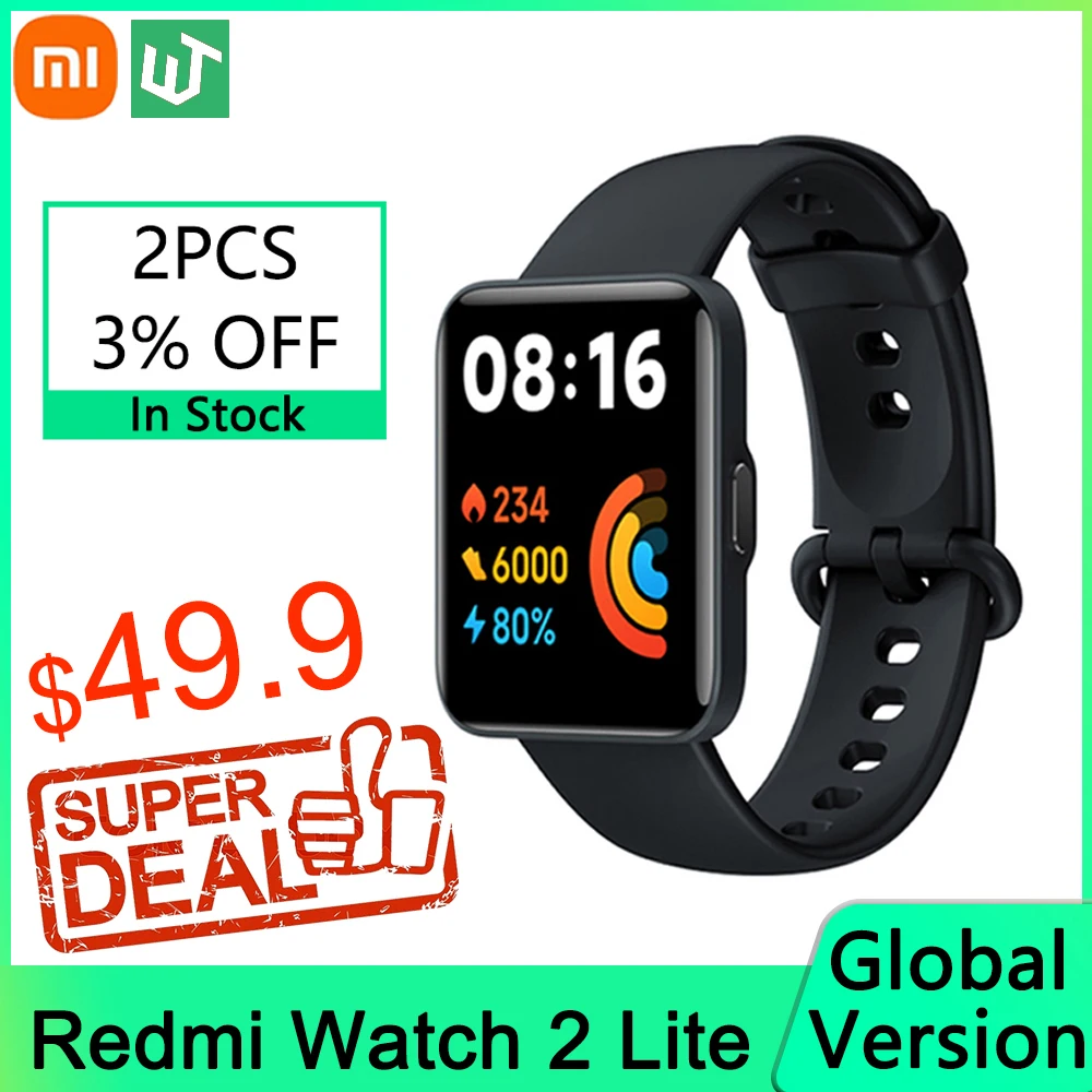 

Global Version Xiaomi Redmi Watch 2 Lite Smart Watch Bluetooth Mi Band 1.55" HD GPS Waterproof Blood Oxygen Sport Bracelet