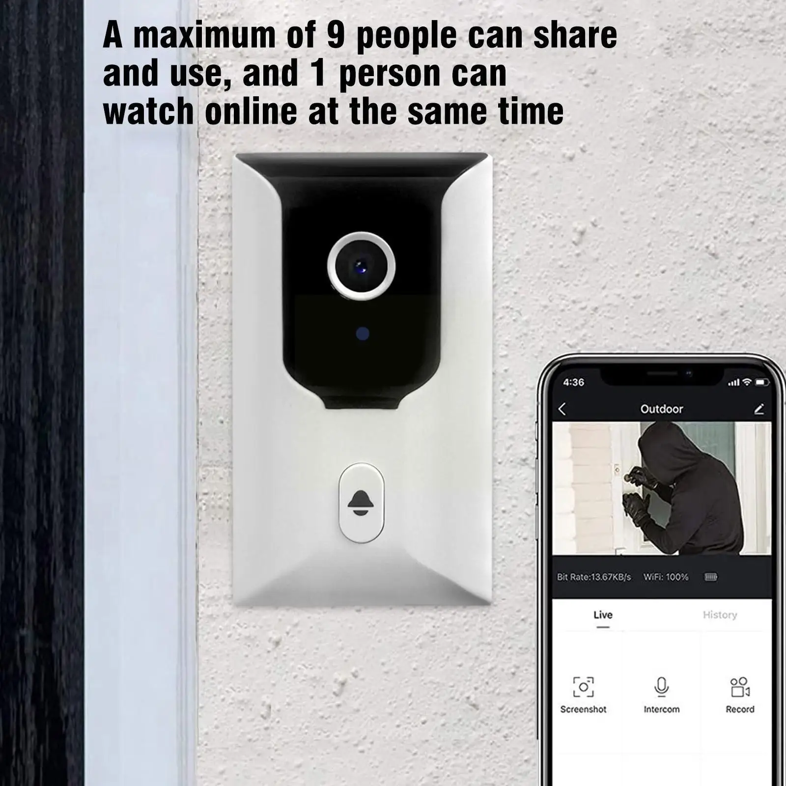 

Wifi Video Doorbell Home Wireless Phone Door Intercom Audio Security Photo Recording Home Bell Z6u1