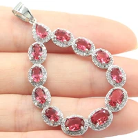 57x34mm charming pink raspberry rhodolite garnet white cz womans engagement silver pendant