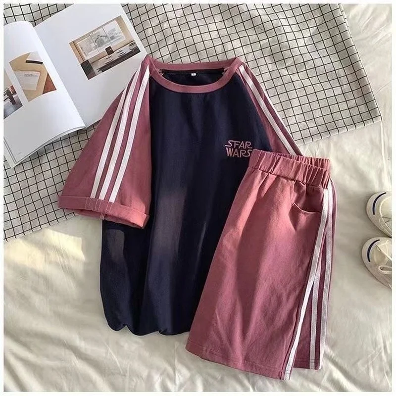 Summer casual sportswear suit female student Korean version loose and thin net red fashion small two-piece suit
