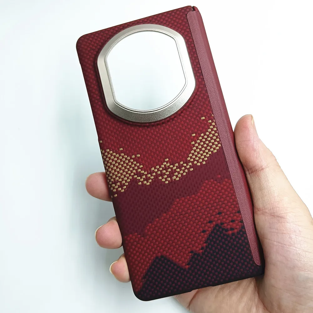 Фото Оригинальный магнитный чехол из арамидного углеродного волокна для Huawei Mate X7 MateX7 с двойным шарниром, тонкая задняя крышка с центральной осью и поддержкой MagSafe №4