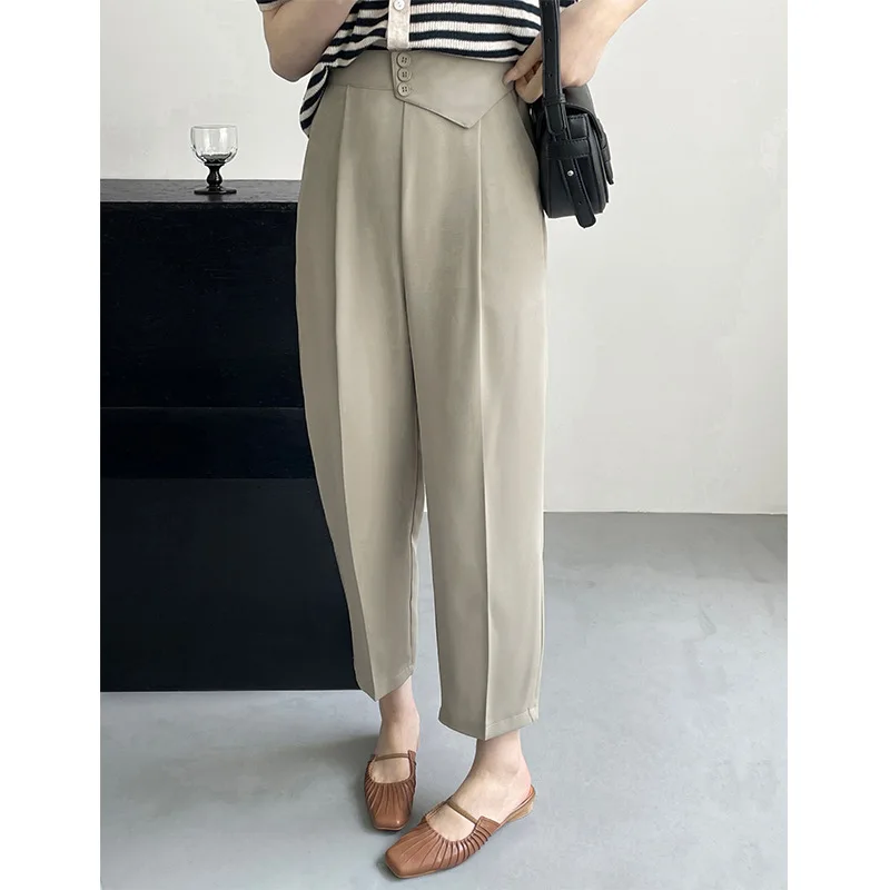 

Temperament Straight Suit Nine-point Pants Women's High Waist Drape Casual Cigarette Pants