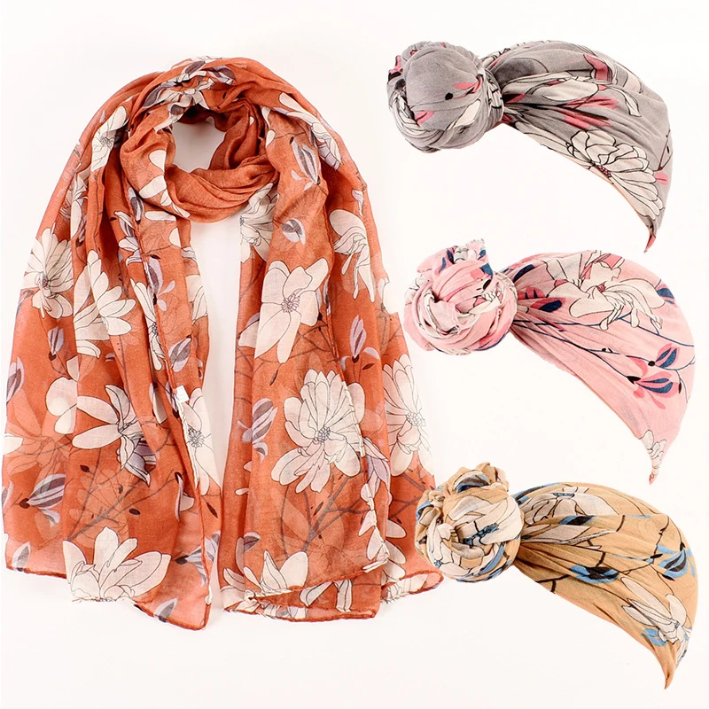 

Летний шарф, мусульманские хиджабы, шали с цветочным принтом, мягкий дышащий Шарф, пляжные солнцезащитные длинные шарфы, шали для защиты от ...