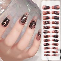 press on nails fake nails art kit with file false nails with jelly glue perfect decoration long lasting effect 24 pcs