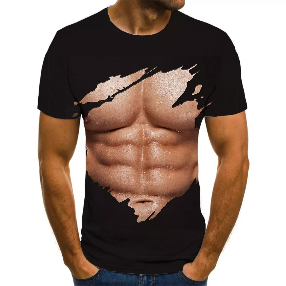 

New Fashion Strong Muscle Tattoo Printing Men's Short-sleeved 3d Digital Printing Summer Funny Creative Casual T-shirt Top