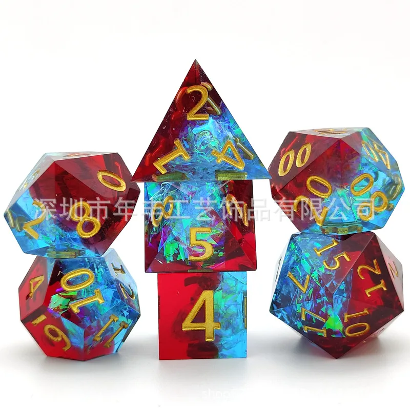 Трансграничные поставки смолы красные и синие острые игральные костиDNDDungeons and