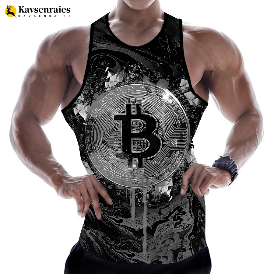 

2023 New Bitcoin Graphic 3D Tank Tops Men Summer Fashion Casual Vest Harajuku Streetwear T-shirt GYM Fitness Sleeveless Shirts
