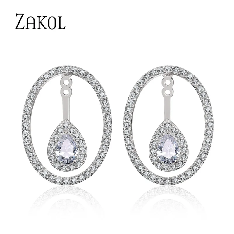 

ZAKOL Round Cutout Design Cubic Zirconia Water Drop Earrings for Women Wedding Dinner Anniversary Birthday Gift Jewelry FSEP2380