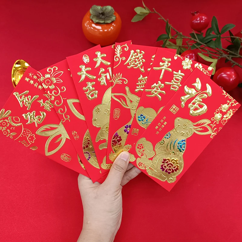 

6 шт./компл. мультяшный детский Подарочный пакет для денег, красный конверт, праздник весны Hongbao 2023, Китайский кролик, праздничные принадлежн...