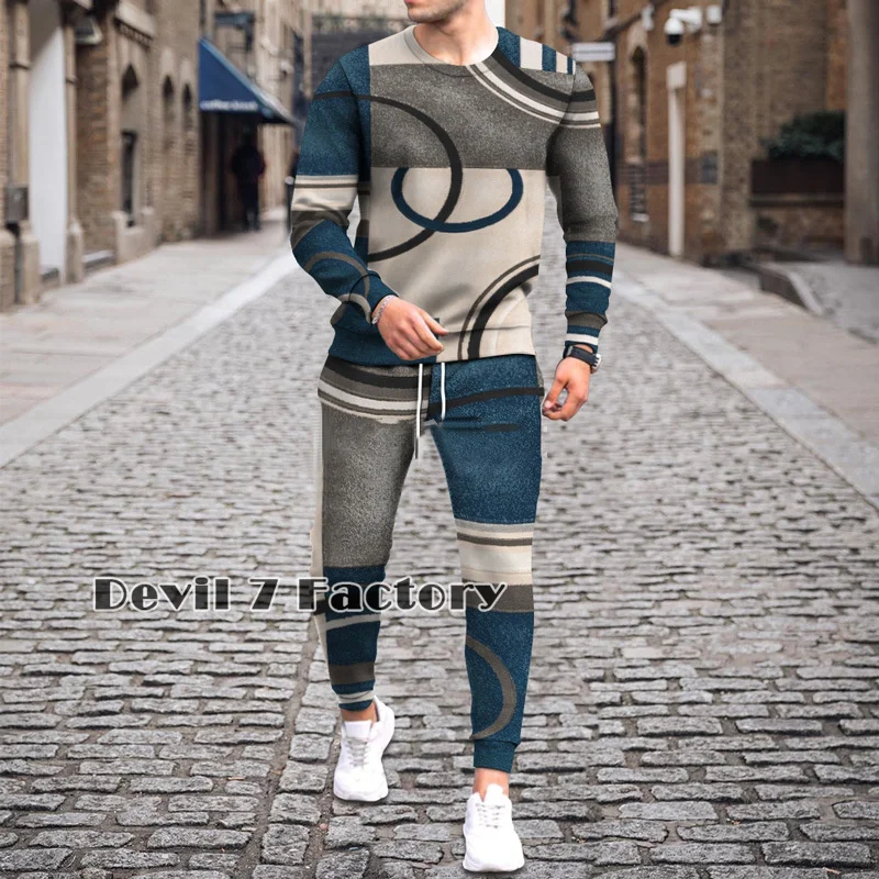 Autumn Men's Streetwear Tracksuits Trousers 2 Piece Set 3D Print Fashion Man Clothes Outfits Long Sleeve T Shirt Sweatpants Suit