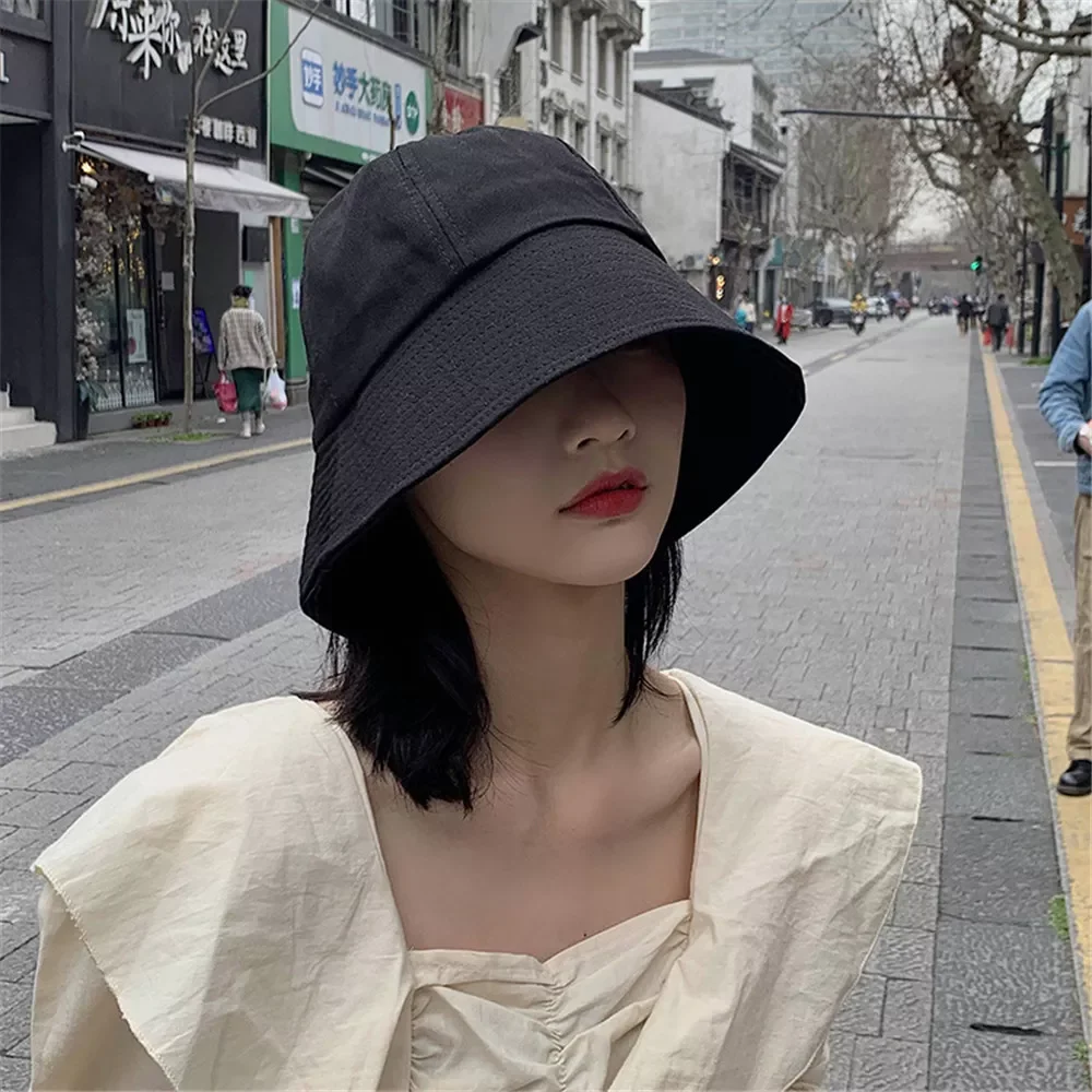

2022 New Unisex Cotton Bucket Hats Women Summer Sunscreen Panama Hat Men Pure Color Outdoor Fisherman Beggar Hat Beach Cap