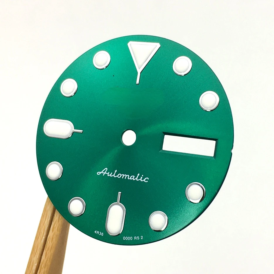 S 28.5mm Watch Dial Replacement  Modified Dial Double Calendar Literally Suitable for NH36A Movement SK007 Double Calendar Green
