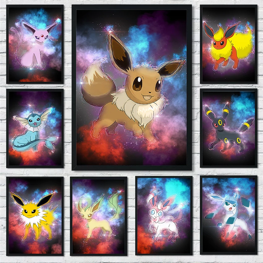 

Pokemon Watercolor Japanese Anime Art Print Portrait Comic Poster Eevee Evolution Kids Room Bedroom Gifts Wall Art Decor Cudros