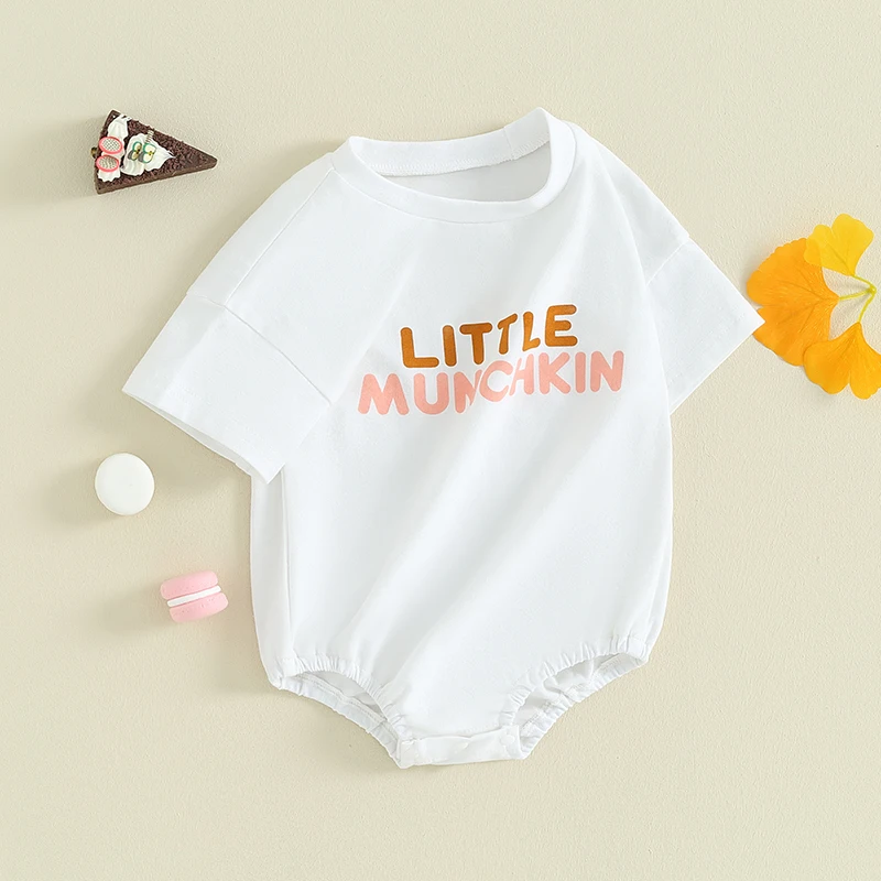 

Infant Baby Boy Girl Outfits Letters Print Crewneck Short Sleeve Bubble Romper Bodysuit Summer Clothes